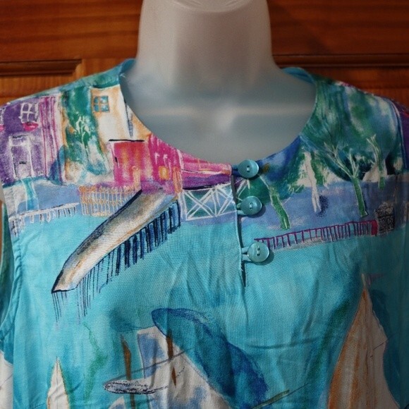 C.M. Shapes Vintage 90s Sailboat Art To Wear Maxi Dress USA Large - Picture 2 of 16